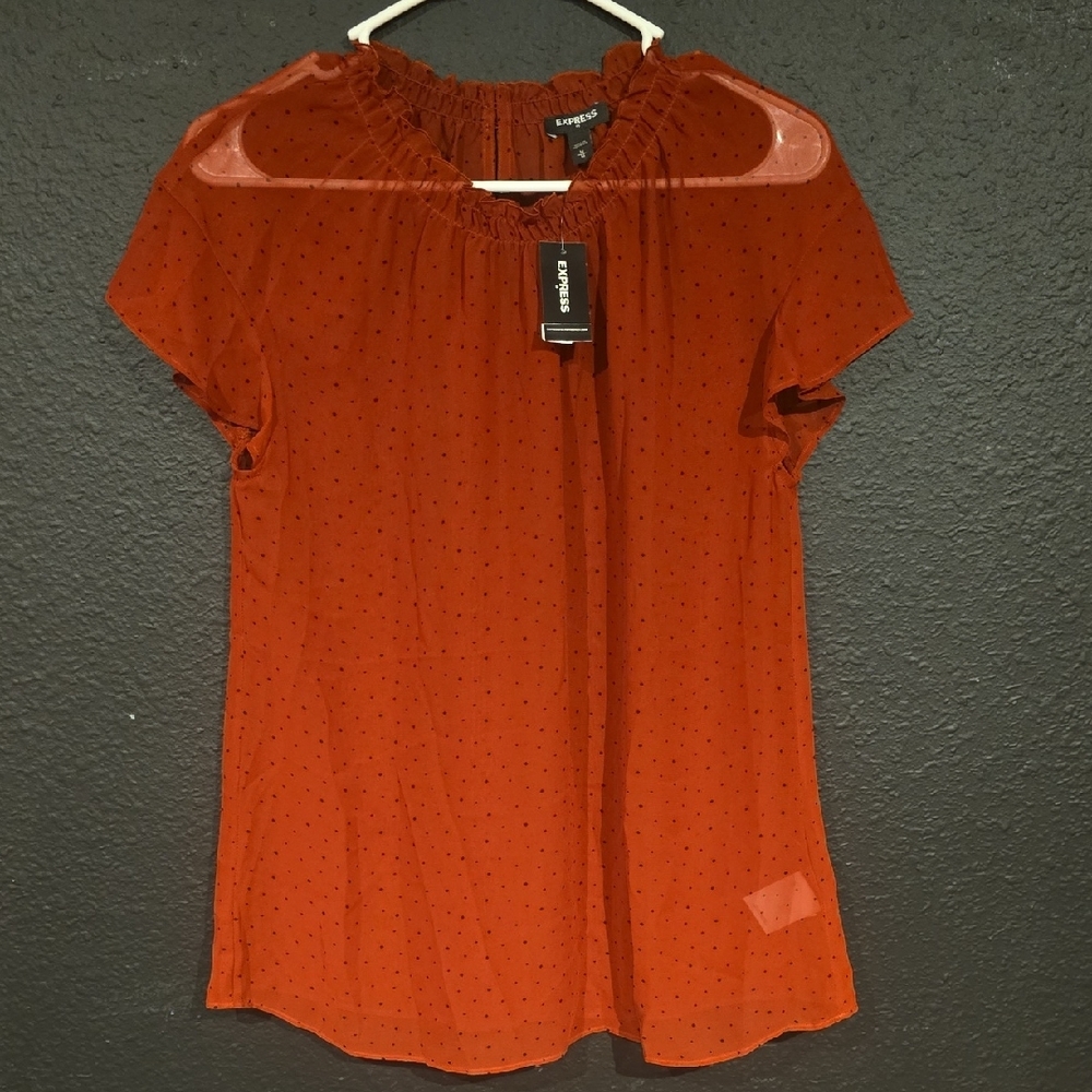 Express Red and Orange Smocked Blouse with Flutter Sleeves